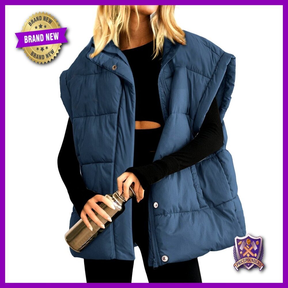 Puffer Vest Stand Collar Zipper Sleeveless Lightweight Warm Padded Jacket